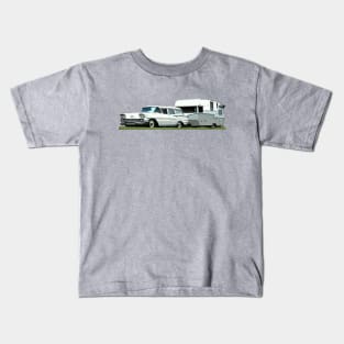 1958 Chevy Brookwood Wagon pulling a Shasta Camper Kids T-Shirt